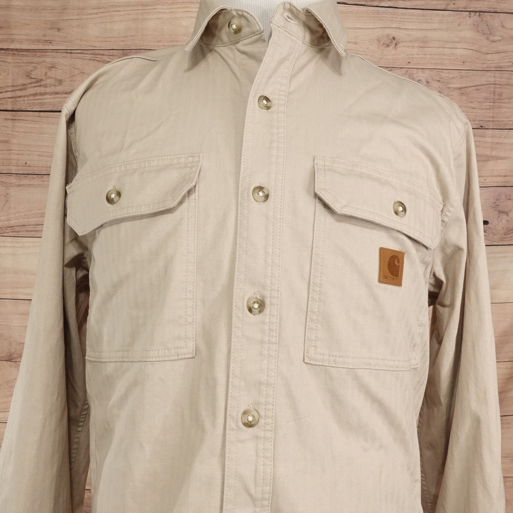 Carhartt Shirt Jac Mens M Tan Excellent Rugged Flex Relaxed Fit TW7307-M